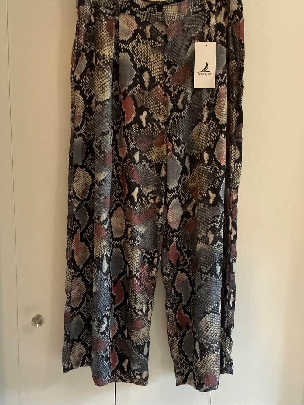 Women's Snake Print Wide-Leg Pants - Multicolor Sz XXL 100 Polyester Tronjori